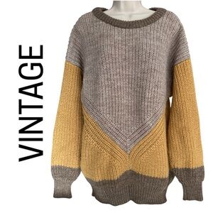 VINTAGE SWEATER 80s JAEGER London Chunky Oversized CrewNeck Geometric Wool